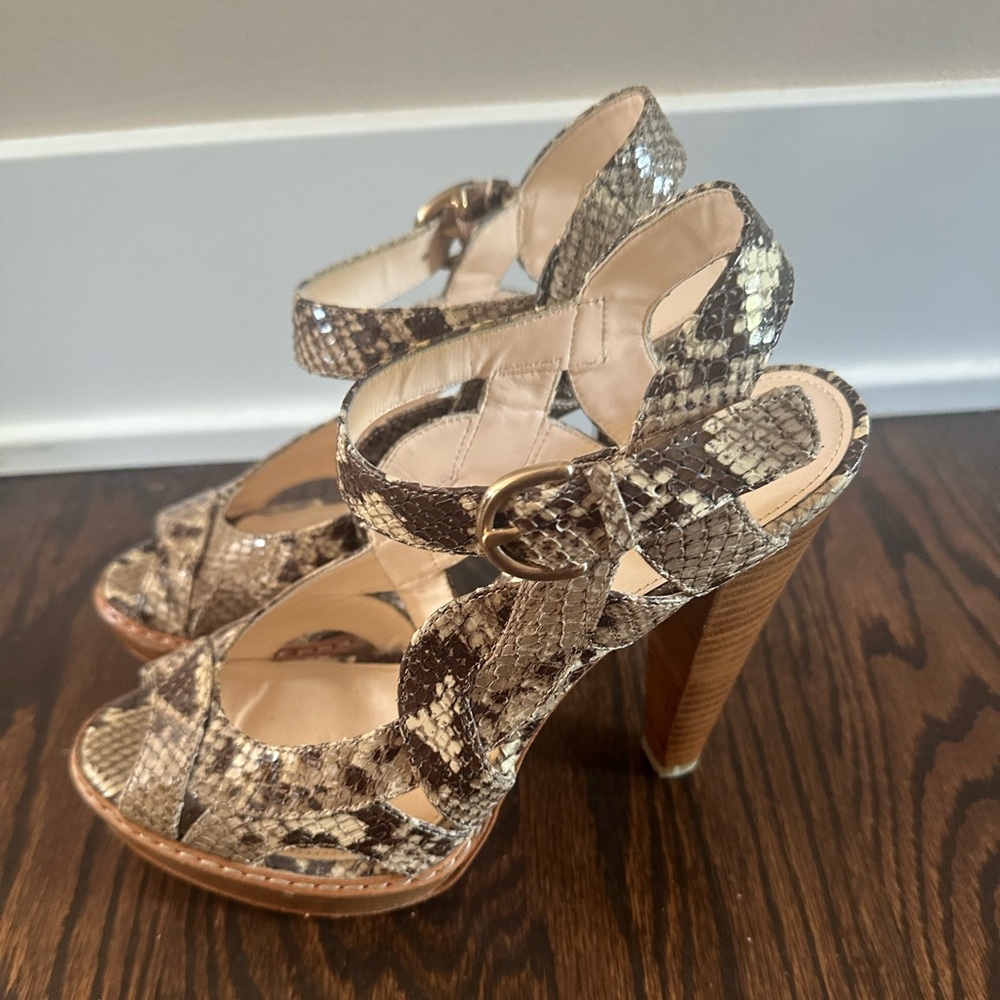 COACH TAMARA SNAKESKIN OPEN TOE SANDALS